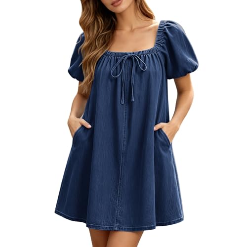 Robe en jean courte avec manches travaillées et coupe fluide