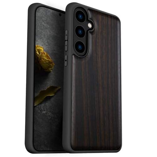 Carveit Wood Case for Galaxy S24 Plus, Natural Grain, Black