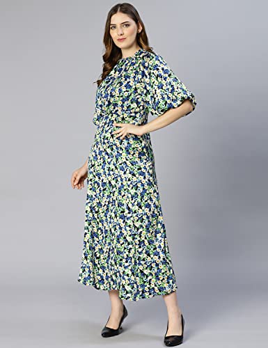 Image of oxolloxo Women Polyester Flared Puff Sleeves Floral Casual Dress