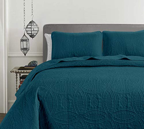 Chezmoi Collection Austin 3-Piece Oversized Bedspread Coverlet Set (King, Teal) #TOP2