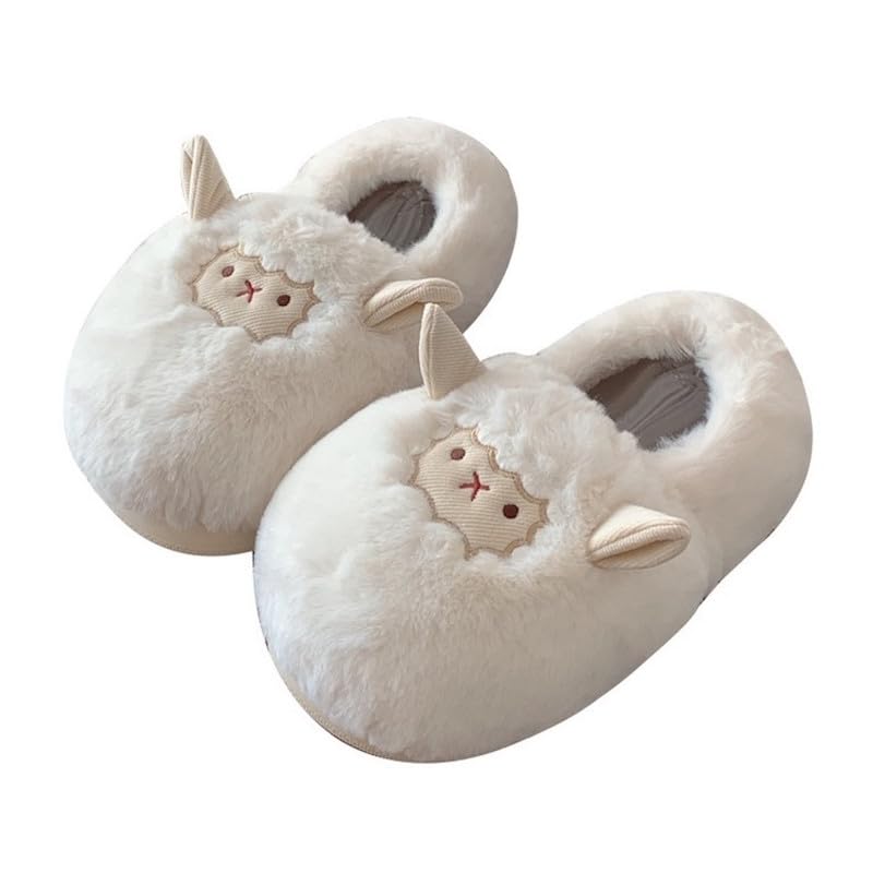 Lamb Furry Slippers Fuzzy House Slippers Women Girls Indoor Fluffy Slippers Cute Animal Slippers Winter Plush Slippers