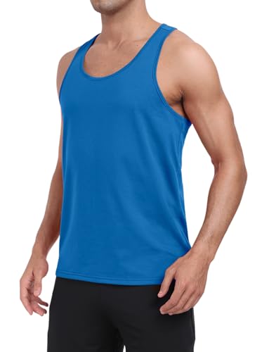 TUREFACE - TUREFACE Men's Blue Tank Top Workout Training Muscle Shirts Sleeveless Stretchy Cut Off Running Shirts