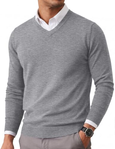 Image of COOFANDY Mens Casual V Neck Sweater Knit Slim Fit Long Sleeve Pullover Top