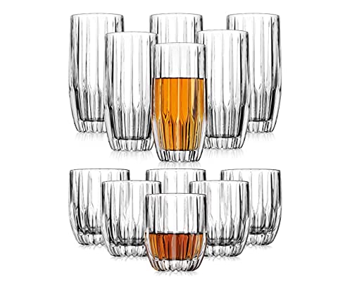Glass Beverage Set Highball Dof Tumbler Water Juice Cup Pleat By Godinger– Set Of 12 #TOP17