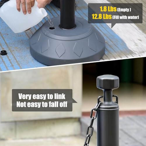 OranLite 6-Set Pack 40\" inch Black Work Zone Chain Post Set, Traffic Queue Delineator Post Cones, 6 x 6.6\' Feet Plastic Chains, Portable Crowd Control Stanchions Set (Black - Fillable Base)