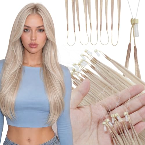 Image of Moresoo Microlink Hair Extensions, Feather Tip, Ash Blonde Highlight