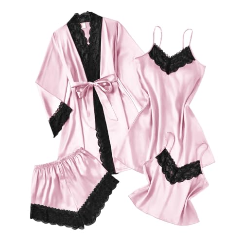 Pyjama en soie rose 4 pièces l'élégance du satin doux pour femme