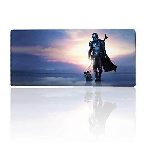 Large Gaming Mouse Pad Mandalorian and Babyyoda,Mousepad with Stitched Edges & Non-Slip Rubber Base-3Mm Thick-Laptop Desk Pads-Computer Keyboard and Mice Combo Pad Mat 11.8X23.6