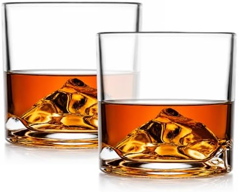 LIITON Mount Everest Whiskygläser, Glatter Rand, 2er-Set, 300 ml | Gefrierfähiger bleifreier Kristall, Everest-skulptierter Boden, kühlt Whisky ohne Eis, keine Verwässerung, Rocks-