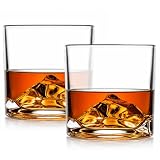 LIITON Mount Everest Heavy Crystal Whiskey Glasses Gift Set of 2, Thick Freezable Bourbon Glass 1lb Each, Premium Whiskey Gifts for Men, Frozen Crystal Chills Cocktails, 10 oz