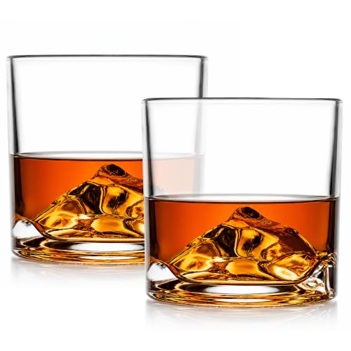 LIITON Mount Everest Kristall-Whiskeygläser 2er-Set je 1 lb dickwandig & gefrierbar Premium-Bourbon-Glas kühlt Cocktails ohne Eis stilvolles Whiskygeschenk für Männer 10 oz