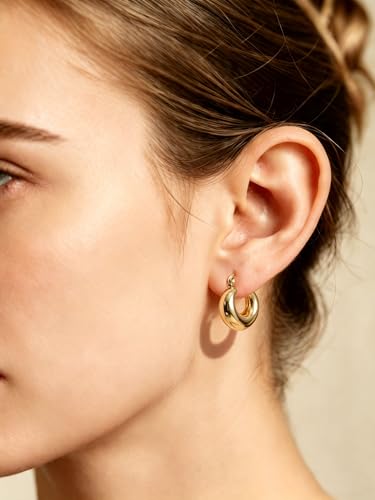 Image of Wgoud 6 Pairs Chunky Gold Hoop Earrings for Women, 14K Gold Plated Hoop Earrings Hypoallergenic, Thick Lightweight Twisted Huggie Hoops Earring Set for Women's Jewelry GIfts