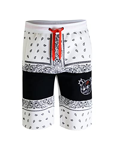 SCREENSHOT-SP1125 Mens Streetwear Premium Classic Fit Urban Fleece Shorts - Paisley Bandana Bear Character Animation Fashion Sweatshorts-Cream-3XLarge