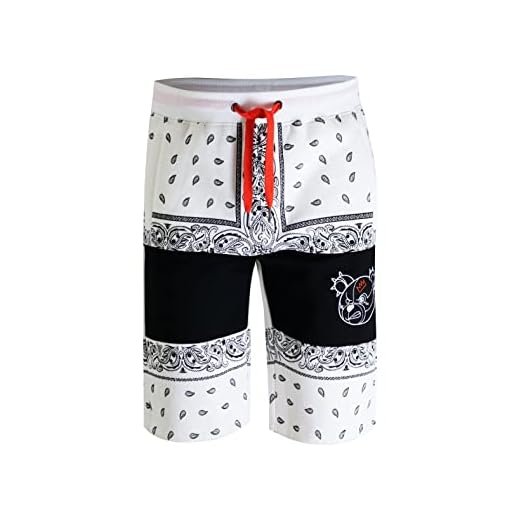 SCREENSHOT-SP1125 Mens Streetwear Premium Classic Fit Urban Fleece Shorts - Paisley Bandana Bear Character Animation Fashion Sweatshorts-Cream-3XLarge