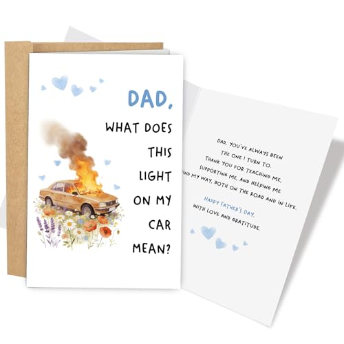 Naixiwen Funny Car on Fire Father's Day Card for Dad, Humor Answer Father's Day Card from Daughter Son, What Does This Light on My Car Mean