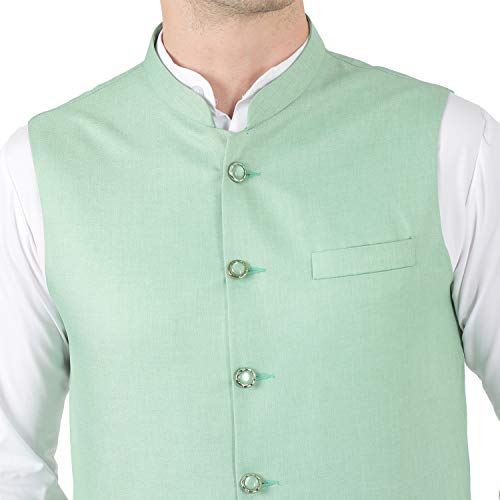 Image of TAHVO Men's Nehru Jacket /Waistcoat /Modi Jacket Cotton Fabric /Men 's 5 Button Nehru Jacket with Hanky Kurta Set