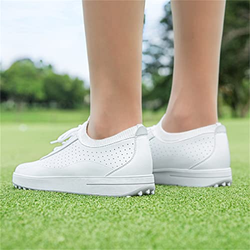 Veacam Womens Golf Shoes Spikeless Waterproof Golf Sneakers Comfort Leather Walking Footwear Outdoor Ladies Golf Sports Shoes,White,6 #TOP6