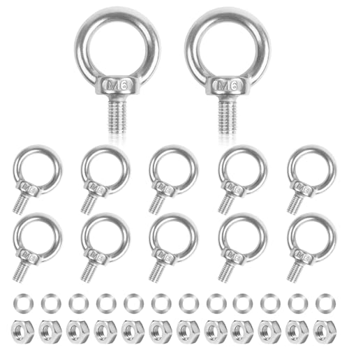 Tornillo anular M6, 12 unidades, acero inoxidable 304, con tuercas y arandelas, tornillo de ojal, acero inoxidable, tornillos de anillo para rollo de fijación y suspensión
