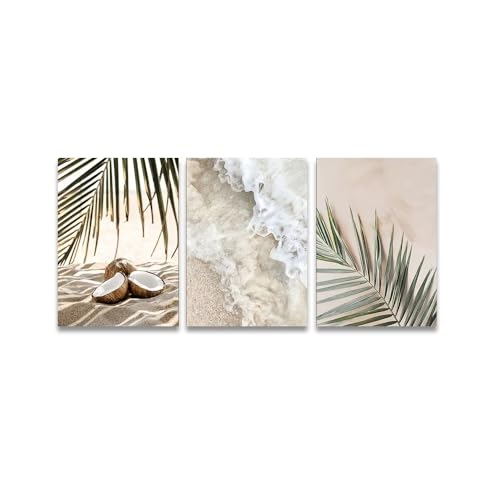 Tableau de paysage marin AEFOUU triptyque plage et palmier 60x90 cm
