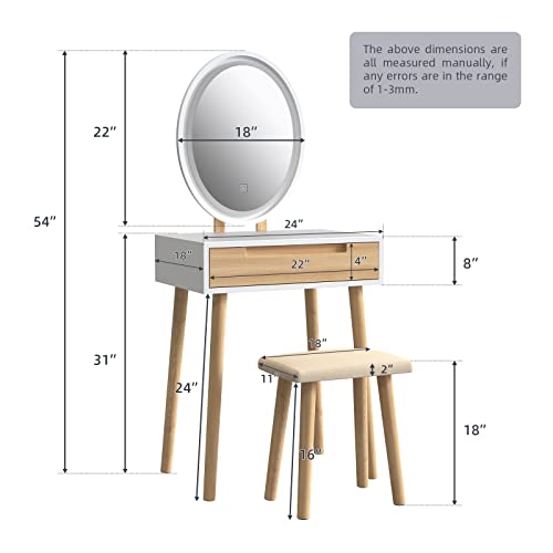 YOURLITE Makeup Vanity Table Set with 3 Modes Adjustable Lighted Mirror Cushioned Stool, Dressing Table for Small Space - Image 5