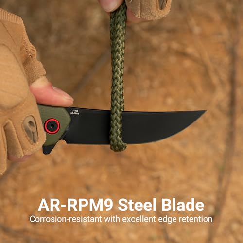 Image of CJRB Gobi Tactical Knife, Small Folding Pocket Knife with AR-RPM9 Steel Blade and G10 Handle for Men Outdoor, Survival, Hunting, Camping Green(J1906B)