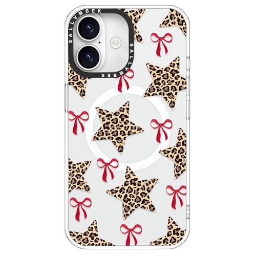 sallvmbek for iPhone 16 Case 6.1 inch,Compatible with MagSafe,Cute Cheetah Leopard Print Star Pattern,Magnetic Shockproof Protective TPU Bumper Mag Safe Cases for Women Girly