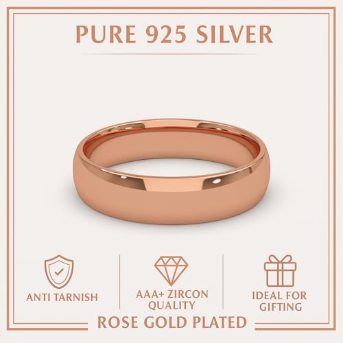 Image of Pure 925 Sterling Silver Plain Band Ring for Women Men in 18k Gold Plated | Simple Classic Wedding Ring for Him and Her | Best Gift | Couple Band