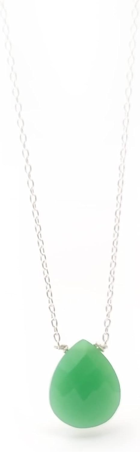 Handmade Green Chrysoprase Almond Drop Pendant Sterling Silver chain May Birthstone Jewelry Gemstone Necklace for her