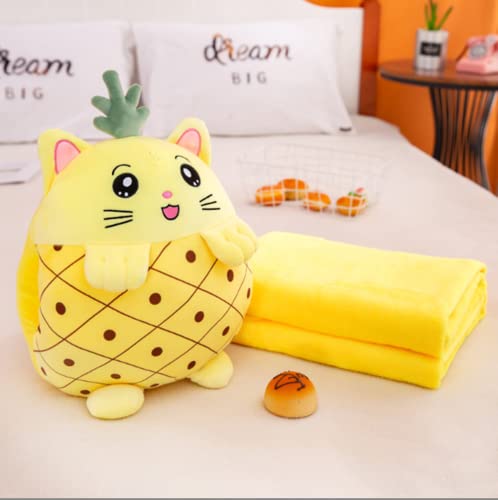 Kids Stuffed Animal Travel Blanket And Pillow Set, Adorable 3 In 1 Multifunctional Fruit Plush Pillow With Hand Warmer Design, Perfect For Travel, Camping, Car, Home And Office (15") (Yellow) #TOP1