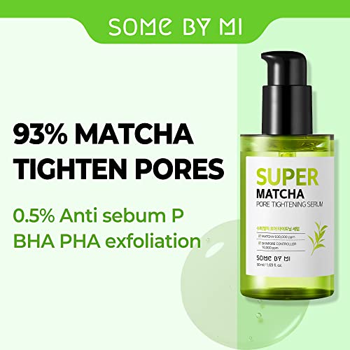 SOME BY MI Super Matcha Pore Tightening Serum - 1.69Oz, 50ml - Made from Match Water for Sensitive Skin - Skin Moisturizing and Purifying Effect - Blackheads, Sebum and Pore Care - Korean Skin Care