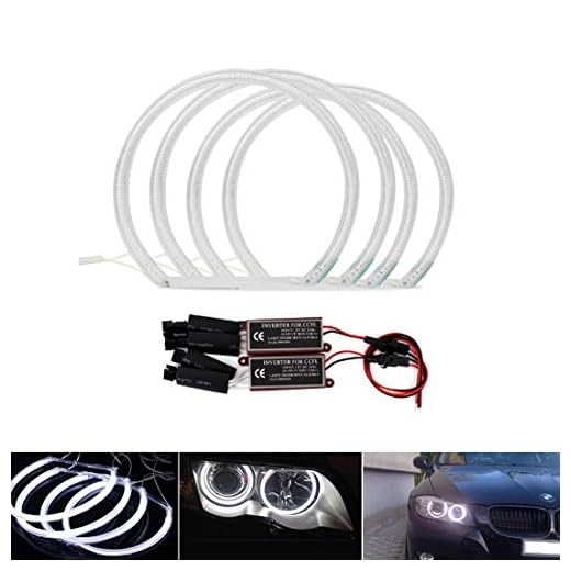 VIGORFLYRUN PARTS LTD Auto Faros Angel Eyes Delanteros CCFL Luces, Halo Anillo Xenon Lámpara LED Luz de Posición Anillos Faros Delanteros 2x131mm and 2X 146mm para B-MW E36 E38 E39 E46