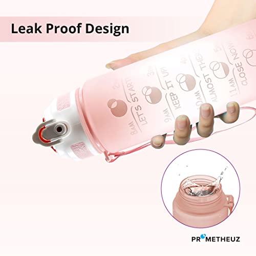 Prometheuz 32Oz Water Bottle With Straw, Motivational Water Bottle With Time Marker, Water Bottles Leakproof & Bpa-Free For Sports, Work And Fitness Light Pink-Dark Pink #TOP3