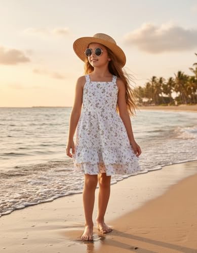 Image of Arshiner Girls Cami Summer Dress Boho Sleeveless Casual Sundress with Pockets for 4-12 Y