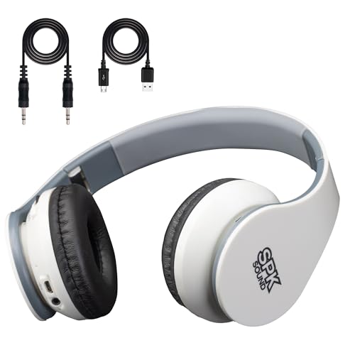 SPK SOUND Auriculares Inalámbricos Bluetooth 5.0 con Radio FM y Función de Manos Libres | Cascos Bluetooth de Diadema con Batería de Larga Duración | Sonido Premium y Diseño Compacto Plegable (BLANCO)
