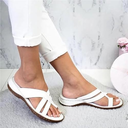 Yytcsjz Sandals Women Wedge Shoes, Artificial Leather Cross Straps Toe Ring Open Toe Slip-on Flip Flops, Big Toe Bone Valgus Corrector Slippers, for Girlfriends and Mother2