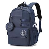 JANSBEN Wasserdichter Schulrucksack für Teenager Jungen und Mädchen, Mehrfachfach Design für Schule und Reisen, Schultasche Ideal für 5 Klasse Dunkelblau