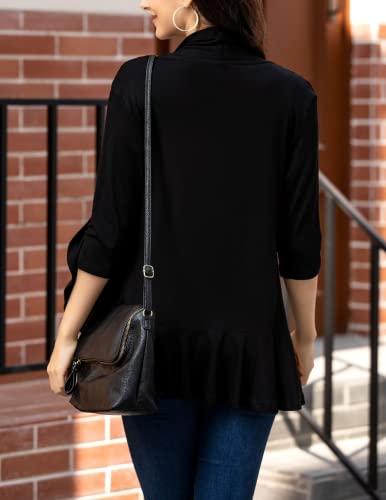 Zeagoo Women's Open Front Cardigan 3/4 Sleeve Draped Ruffles Soft Knit Sweaters S-3XL4