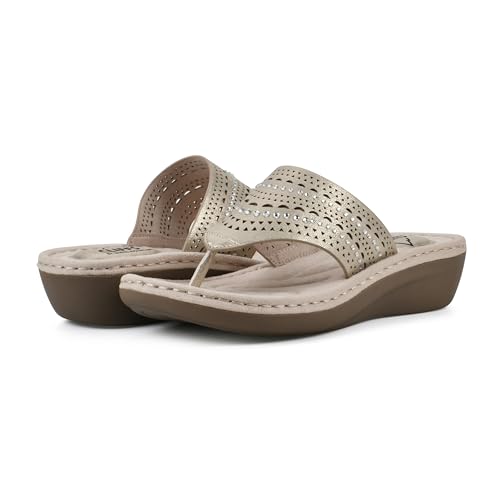 Image of CLIFFS BY WHITE MOUNTAIN Women's Comate Rhinestoned Mini Wedge Flip Flop Sandal