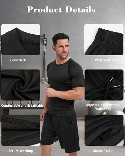 5Pcs Men Compression Workout Set,Compression Pants Shirt Top Long Sleeve Jacket for Gym,Men Athletic Baselayer Sets2