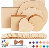 Sheryl&Rain 58 Pezzi Legno per Pirografia, Naturale Fette Legno da Decorare con Colori Acrilici e Pennelli, Cuori, Quadrati, Rotondi Dischi Legnetti 10 cm per Decorativi, Pittura