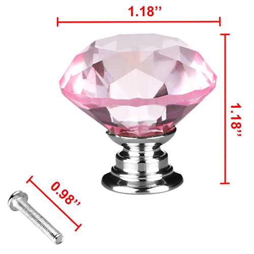 Uxcell Diamond Shape Crystal Glass 30Mm Kitchen Cabinet Door Drawer Knob Cupboard Dresser Wardrobe Pull Handle With Screws, 10Pcs Pink #TOP1