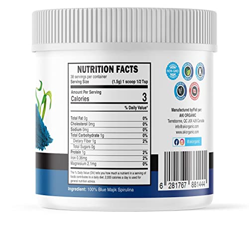Aki Blue Spirulina Powder | Majik Powder Packed With Ideal Nutrients - Protein Or Food Coloring, Ideal For Smoothies - Non-Gmo & Vegan Friendly (2Oz / 57Gr) #TOP1