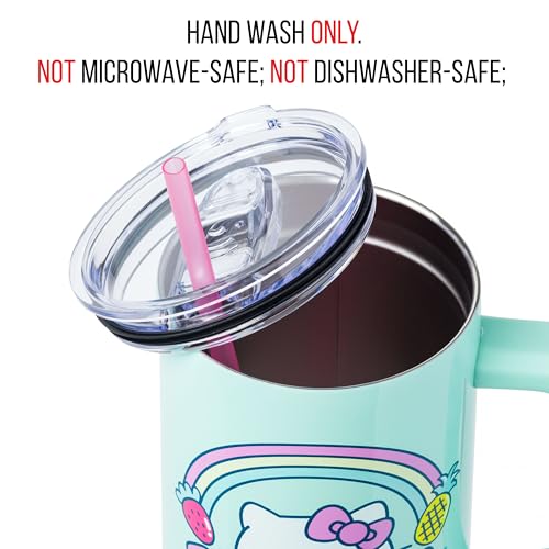 Image of Silver Buffalo Sanrio Hello Kitty Kawaii Strawberry, Pineapple, and Rainbows Stainless Steel Tumbler with Handle and Straw, Fits in Standard Cup Holder, 40 Ounces (Pack of 12)