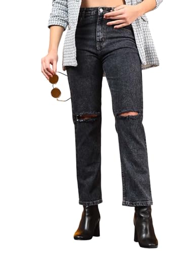 Image of KOTTY Women's Relaxed Fit Solid Comfortable and Strechable Ankle Lengrh Jeans