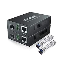 10Gtek [2 Stück] Gigabit Ethernet Medienkonverter, SFP Slot mit SFP LX Modul, Single-Mode Dual LC Faser, 1310nm, 20km