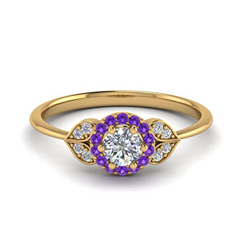 Bague de fiançailles améthyste et diamant en or jaune : cadeau pierre de naissance