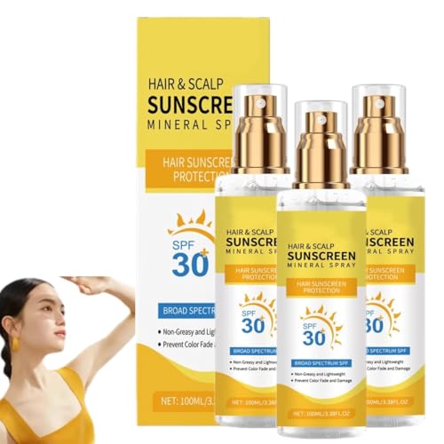 Protección solar para el cuero cabelludo, spray protector solar para cabello y cuero cabelludo FPS 30, bruma protectora para después del sol, fórmula no grasa, protección contra (3 piezas)
