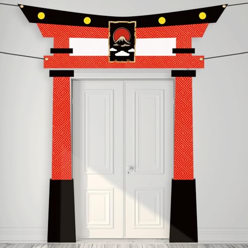 Image of Japanese Torii Gate Door Banner - 3PCS Ninja Warrior Backdrop Door Decoration for Karate Birthday Party Photo Booth Props