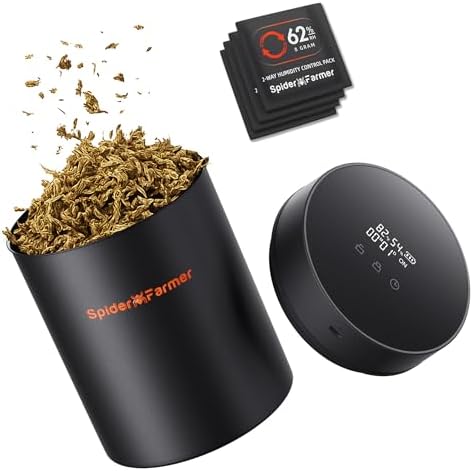 Spider Farmer Auto-Cure Smart Jar, 2L Tragbarer Vakuumversiegelungsbehälter | mit 4 x 62% Luftfeuchtigkeitspackungen, Aushärtungsglas Luftdichte Aufbewahrung Built In Hygrometer fü