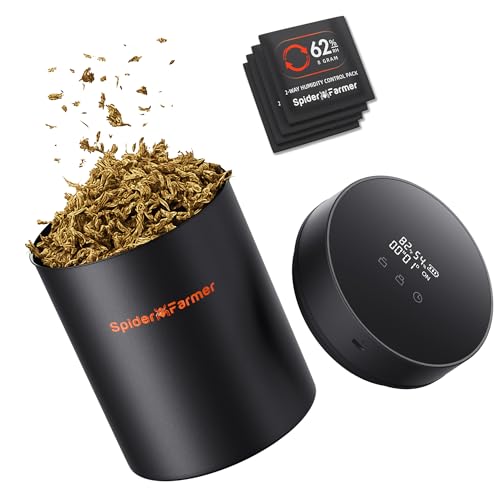 Spider Farmer New Auto-Cure Smart Jar, 2L Portable Vacuum Seal Container with 4 x 62% Humidity Packs, Curing Jar Airtight Storage for Herbs, Spices, Flowers